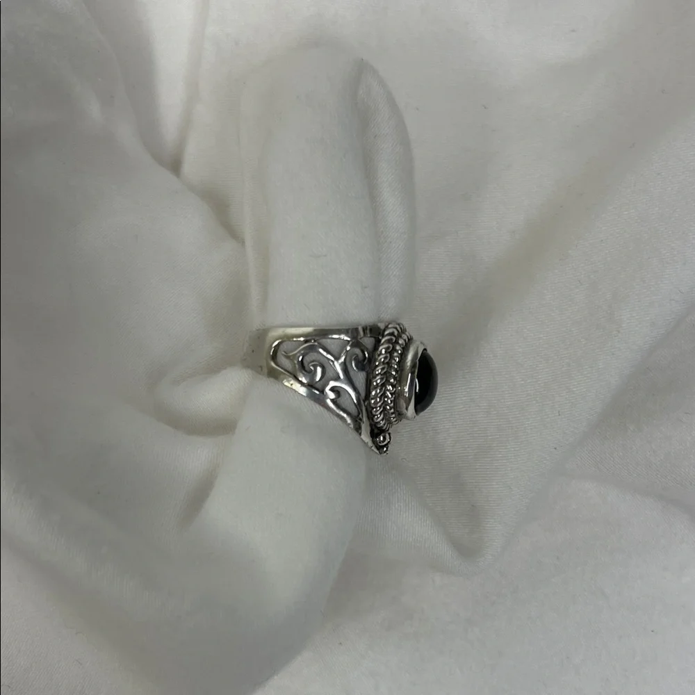 Sterling Silver and Red Gemstone Ring Size 6